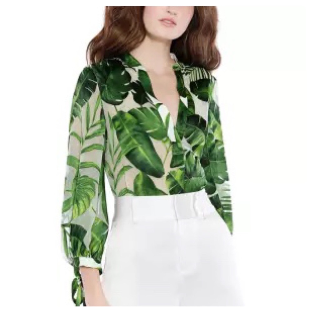 ALICE + OLIVIA Sheila Blouson Sleeve Henley Top - Picture 7 of 13